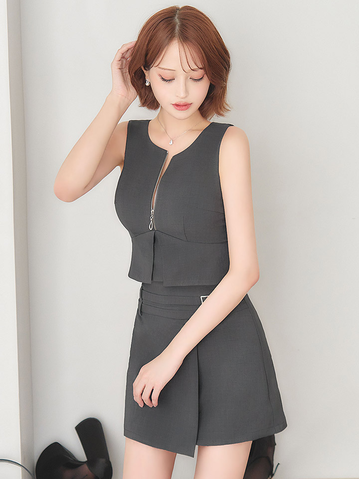 フロントジップダブルベルトセットアップドレス/キャバドレス5