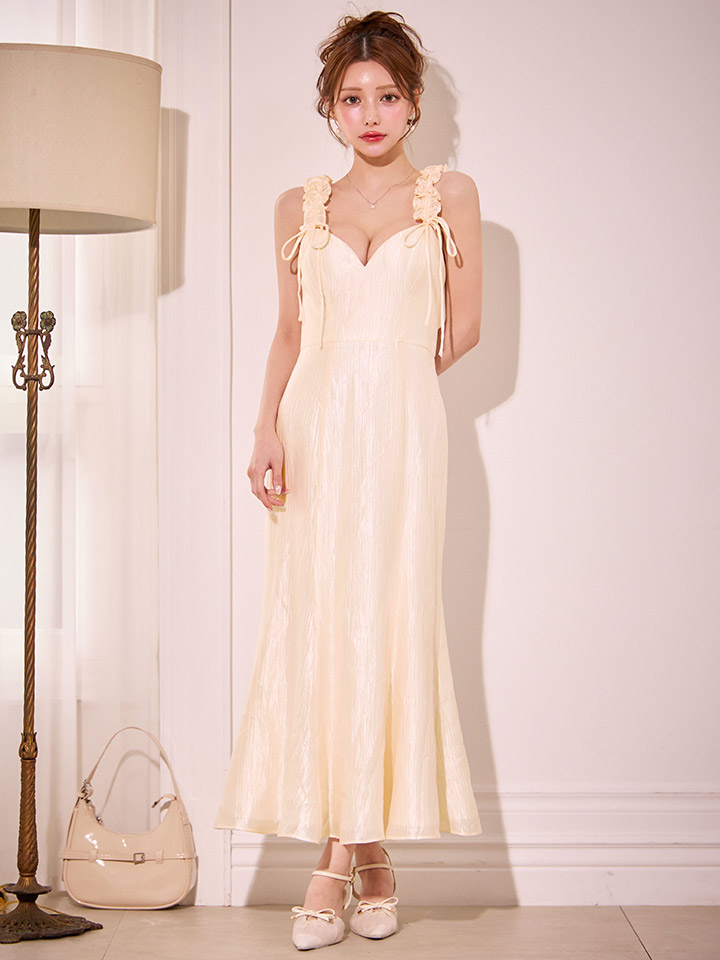 リボンギャザーショルダーマーメイドワンピース/キャバドレス2