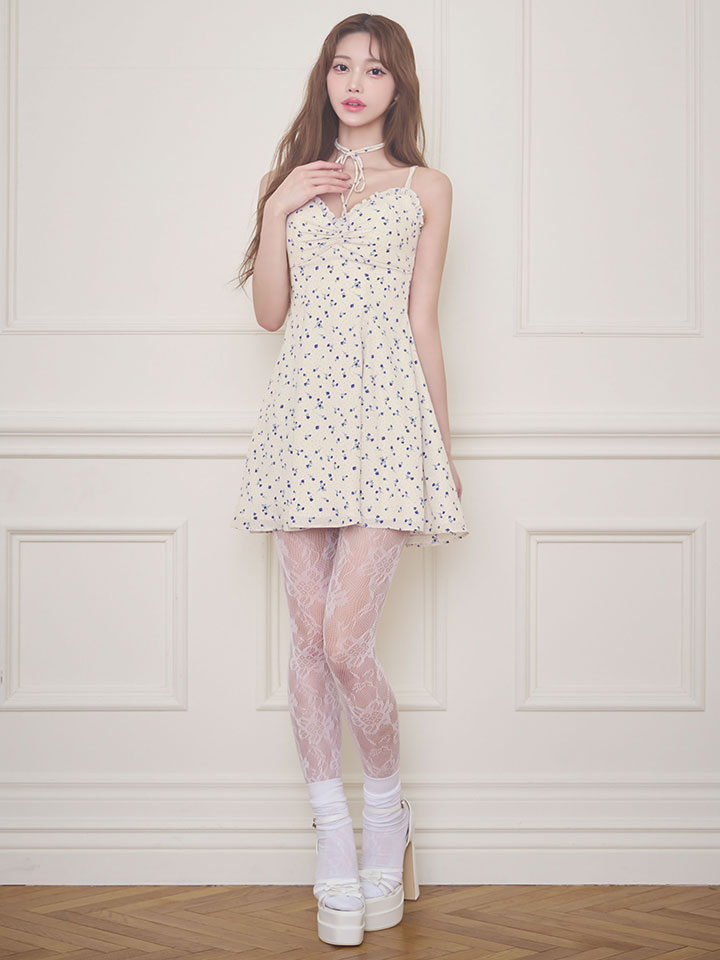 小花柄キャミソールリボンフレアミニドレス/キャバドレス07