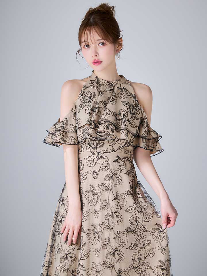 花柄アメスリフリルワンピースドレス/キャバドレス10