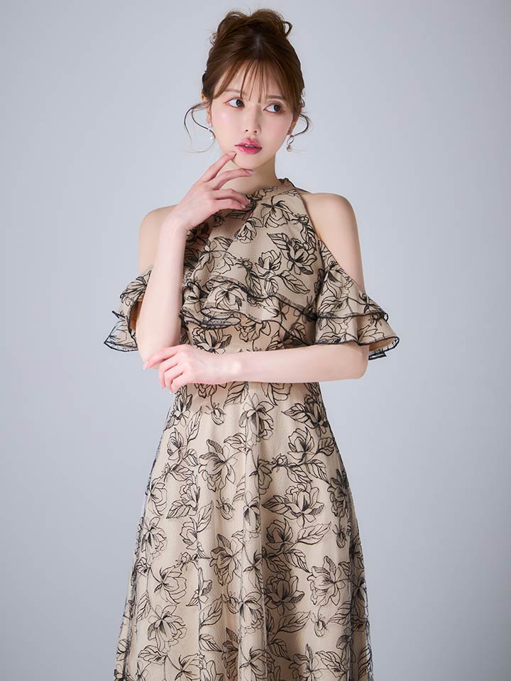 花柄アメスリフリルワンピースドレス/キャバドレス13