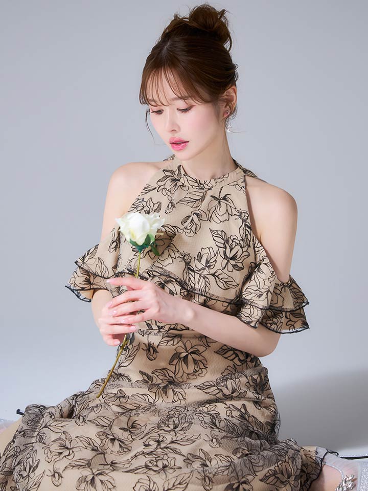 花柄アメスリフリルワンピースドレス/キャバドレス16