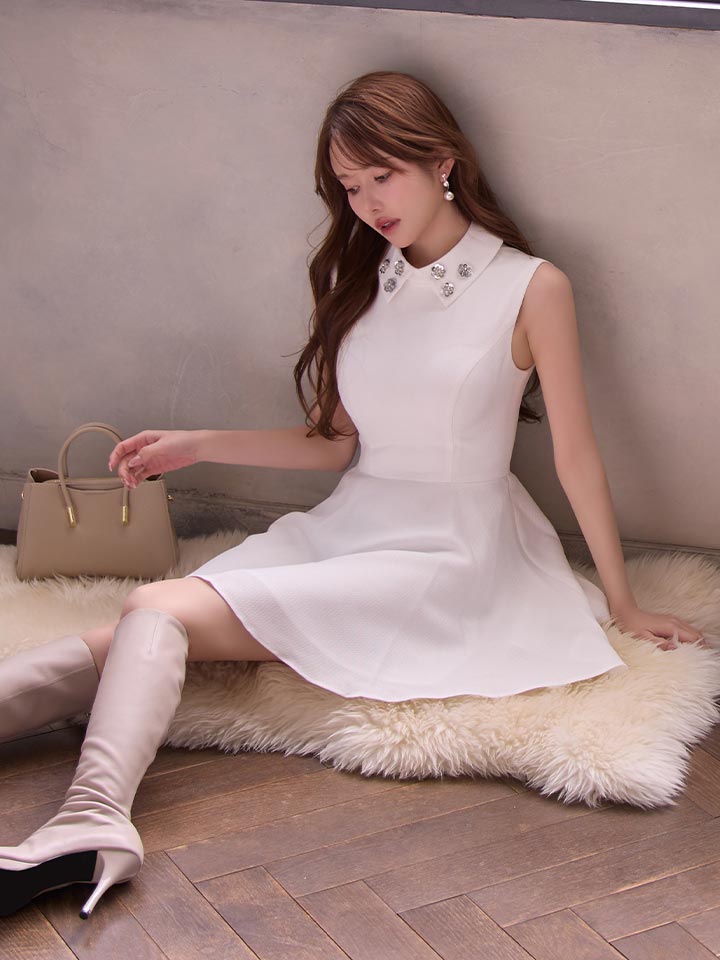 ビジュー襟フレアミニドレス/キャバドレス10