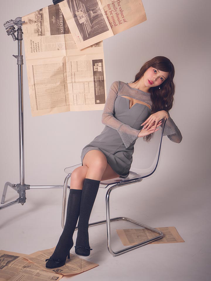 ラメシアースリーブAラインミニドレス/キャバドレス05