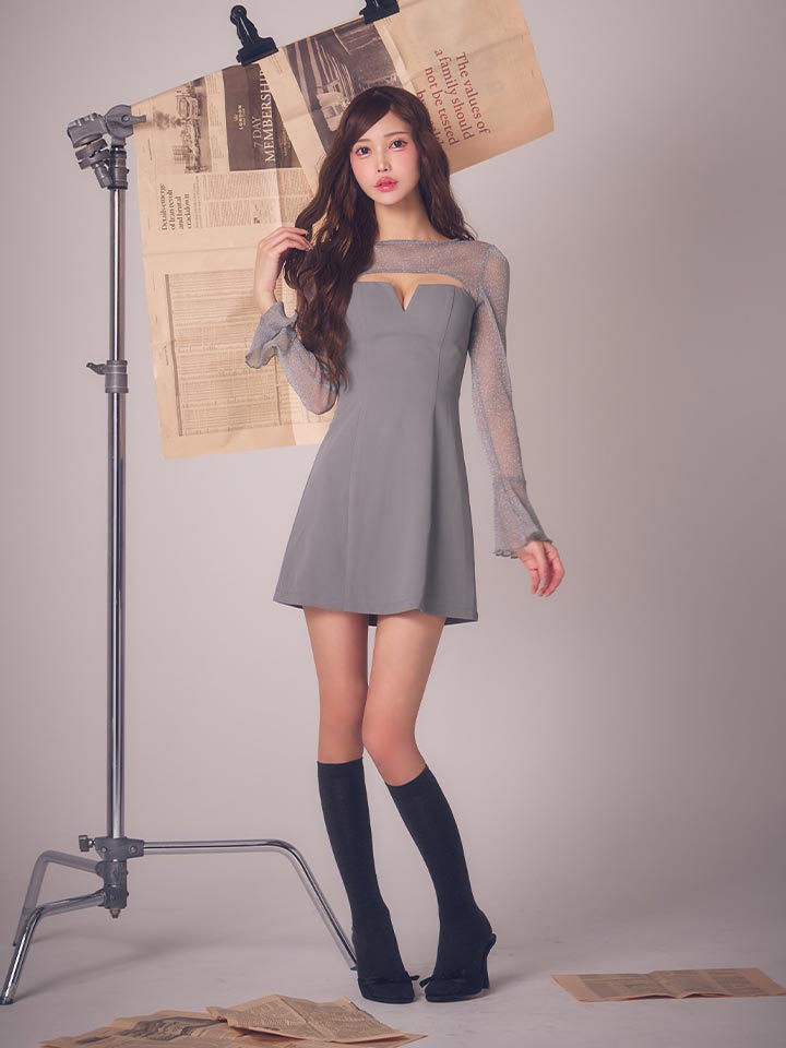 ラメシアースリーブAラインミニドレス/キャバドレス08