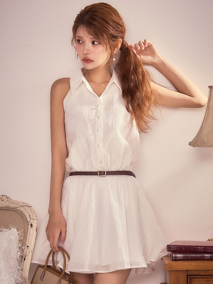 襟付きウエストベルトフレアミニドレス/キャバドレス3