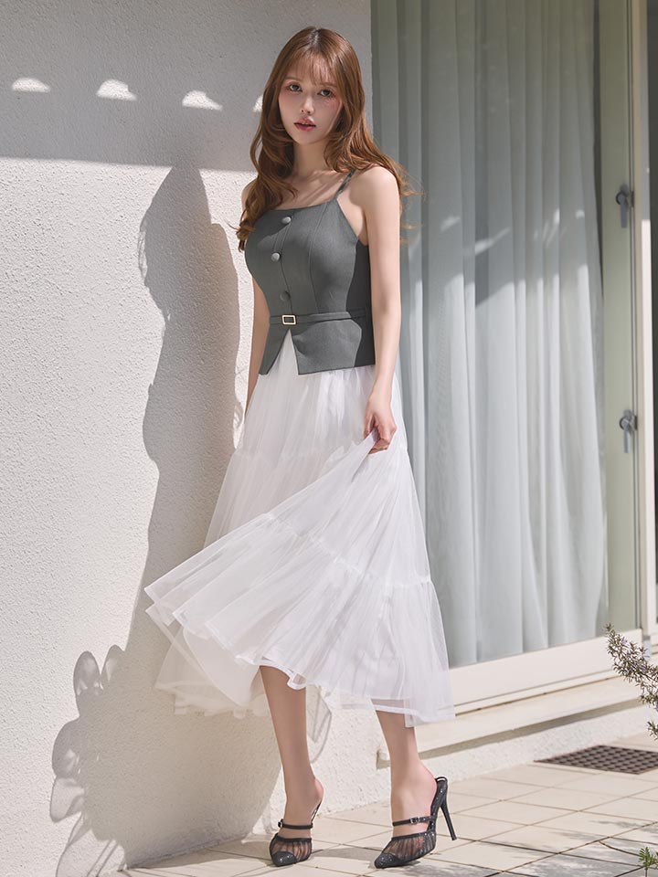 バイカラーシアーミディアムワンピース/キャバドレス01