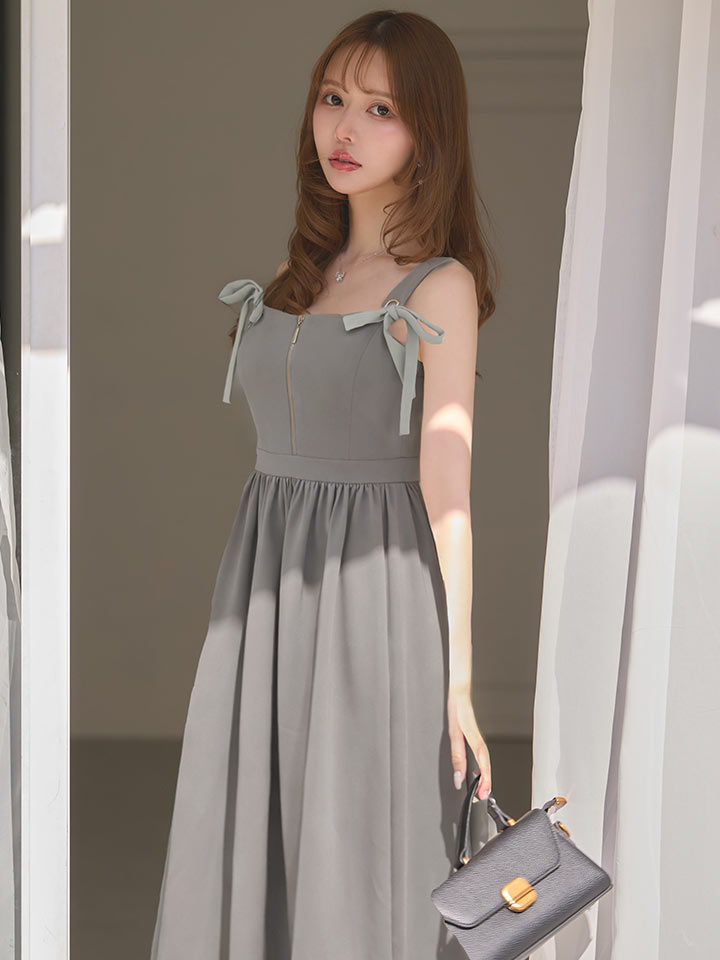 フロントジップバイカラーリボンワンピース/キャバドレス09