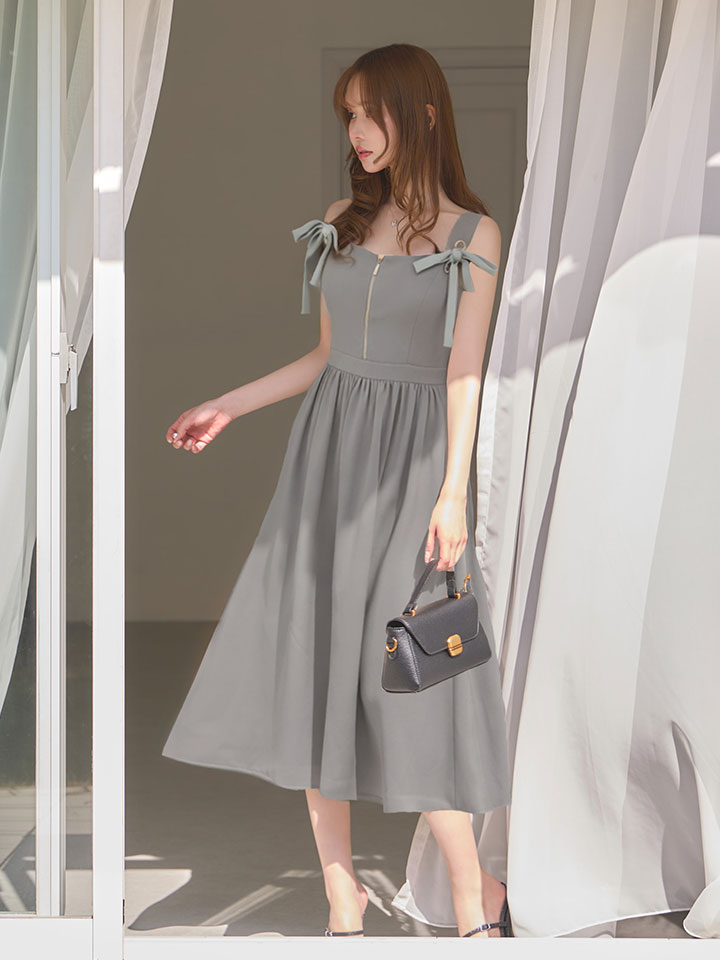 フロントジップバイカラーリボンワンピース/キャバドレス11
