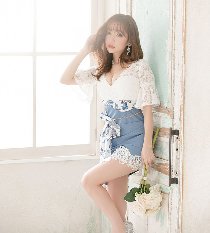 信託 リボンビジューワントーンワントーン♡キャバドレス ミニドレス