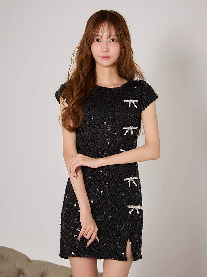 リボンブローチスパンコールドレス/キャバドレス25