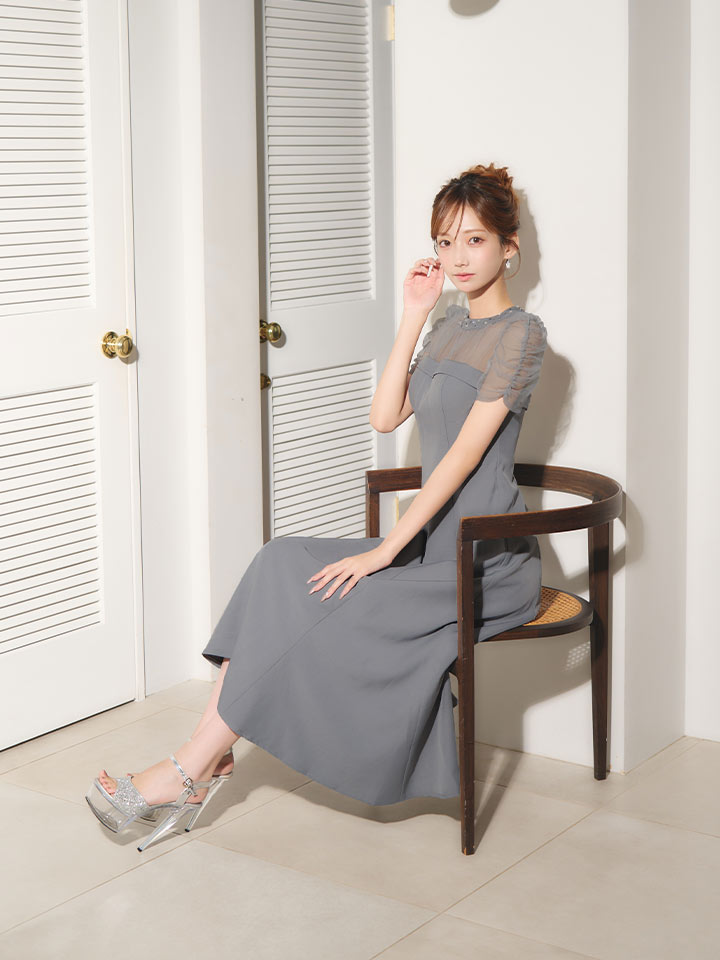 シアーショルダーフレアワンピース/キャバドレス1