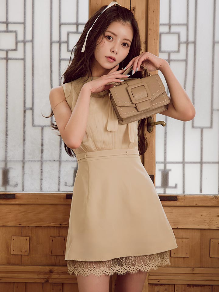 シフォンリボンレースミニドレス/キャバドレス8