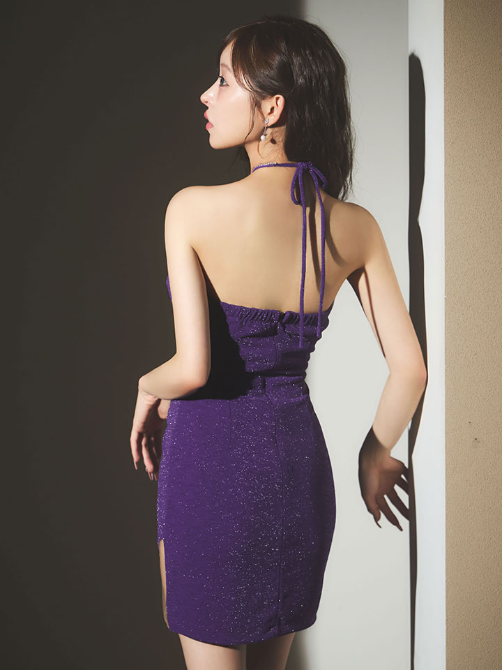 ホルターネックラメビジューストレッチミニドレス07