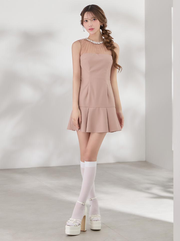 デコルテシアーラメビジューミニドレス/キャバドレ07