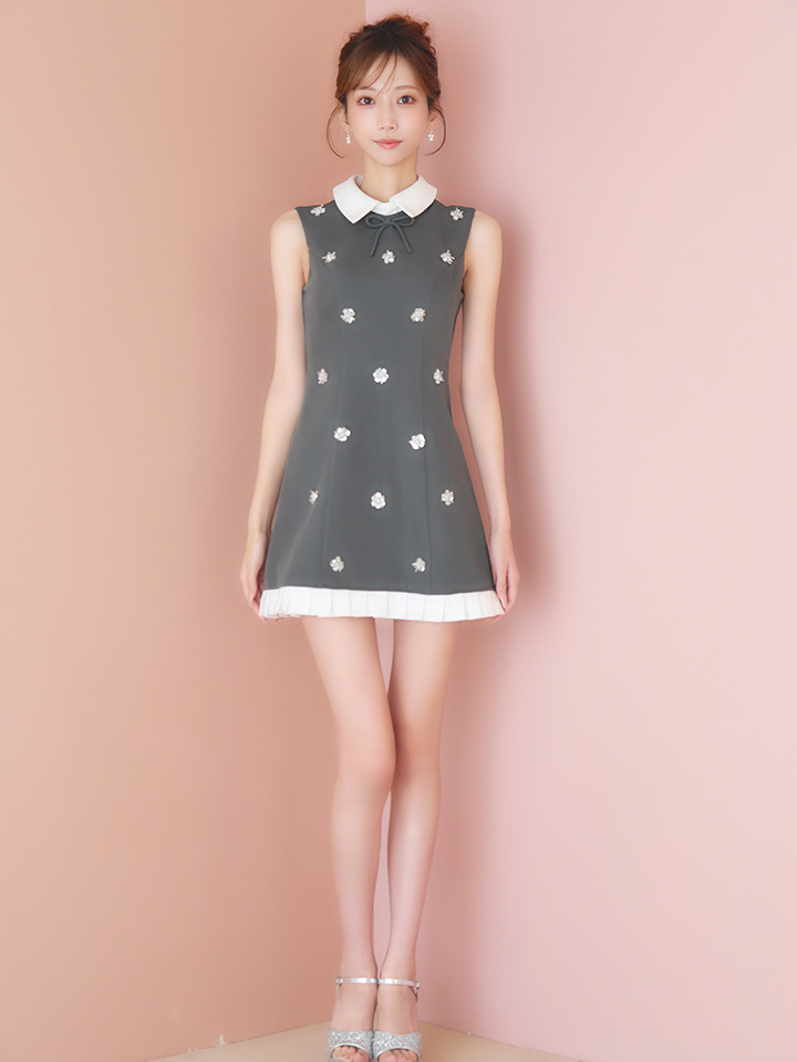 襟付きリボンスパンコールワンピースドレス/キャバドレス6