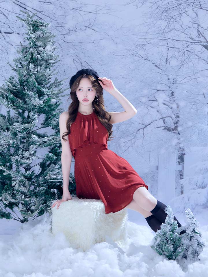 ホルターネックバックビジューフレアミニドレス/キャバドレス8