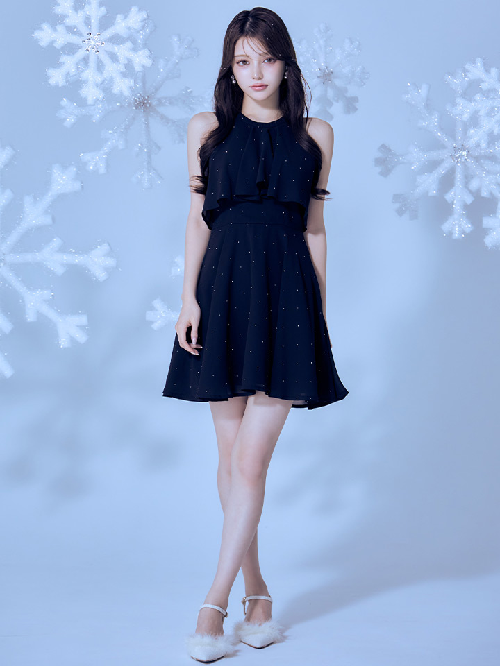 ホルターネックバックビジューフレアミニドレス/キャバドレス9