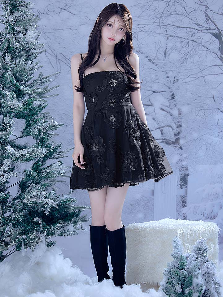 キャミソールフラワーシフォンミニドレス/キャバドレス11