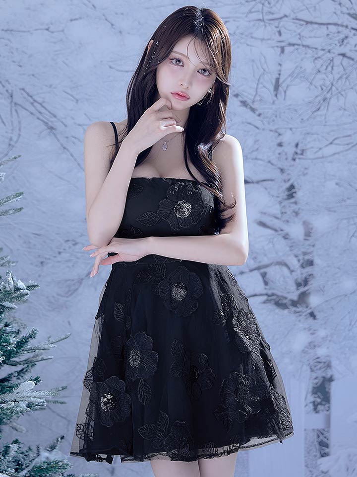 キャミソールフラワーシフォンミニドレス/キャバドレス12