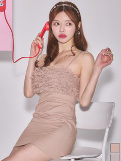 チュールフリルキャミソールタイトミニドレス