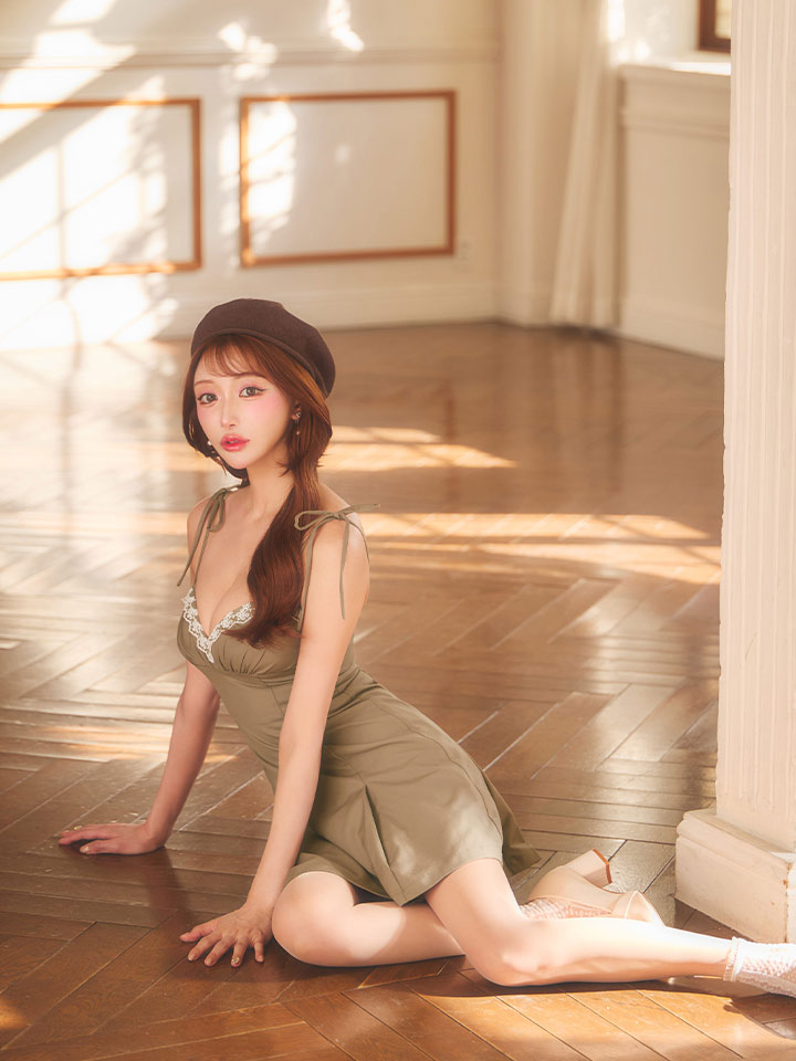 レースギャザーキャミソールフレアミニドレス/キャバドレス08