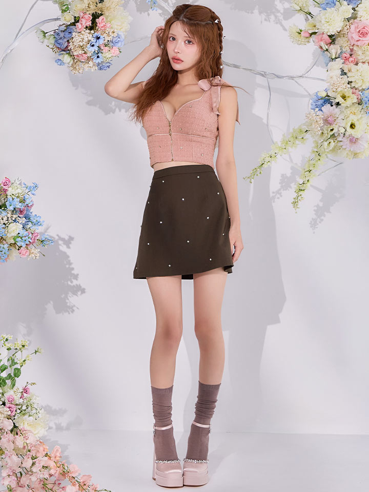 リボンショルダーバイカラーセットアップドレス/キャバドレス1