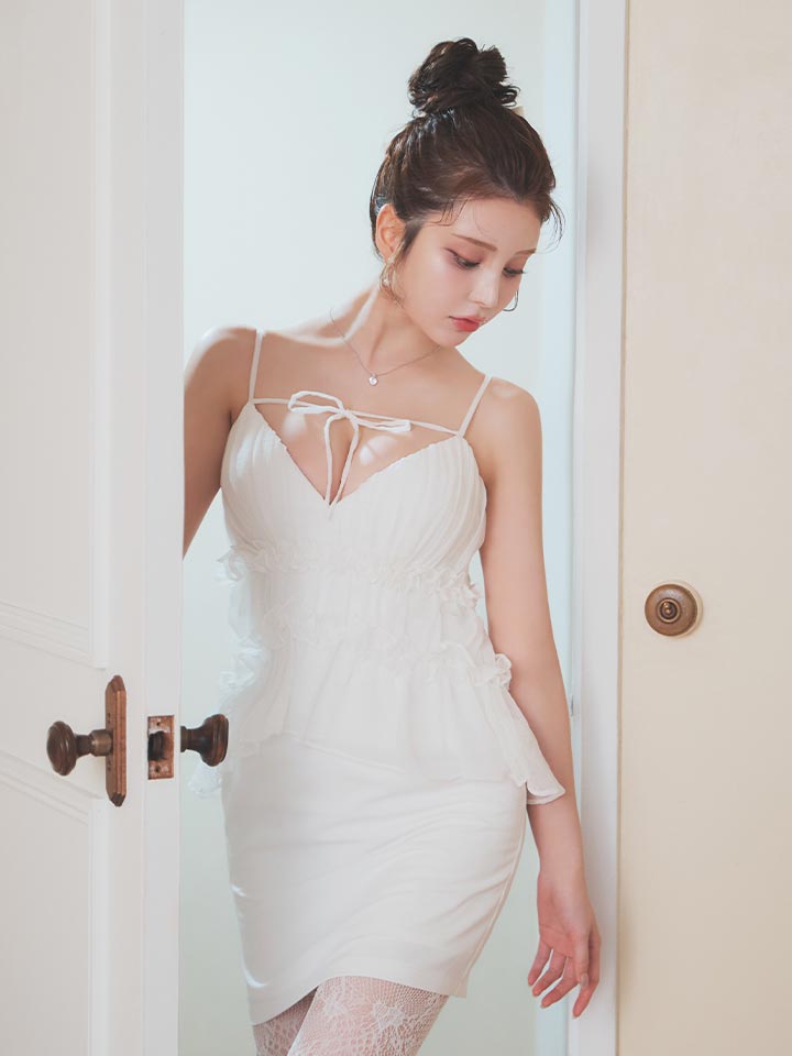 シフォン/ギャザー/リボン/キャミソール/ペプラム/谷間見せ/背中見せ/タイト/ミニドレス/キャバドレス02