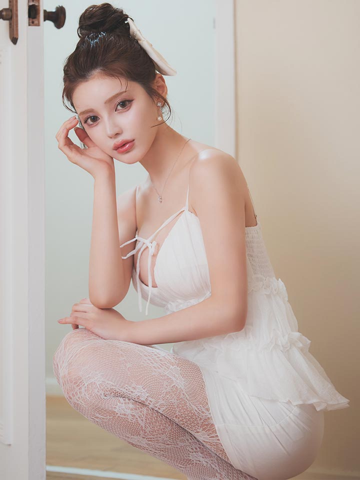 シフォン/ギャザー/リボン/キャミソール/ペプラム/谷間見せ/背中見せ/タイト/ミニドレス/キャバドレス06