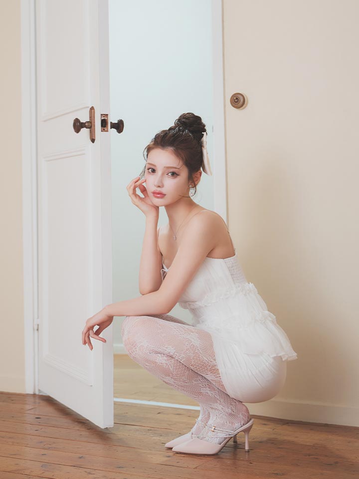 シフォン/ギャザー/リボン/キャミソール/ペプラム/谷間見せ/背中見せ/タイト/ミニドレス/キャバドレス08