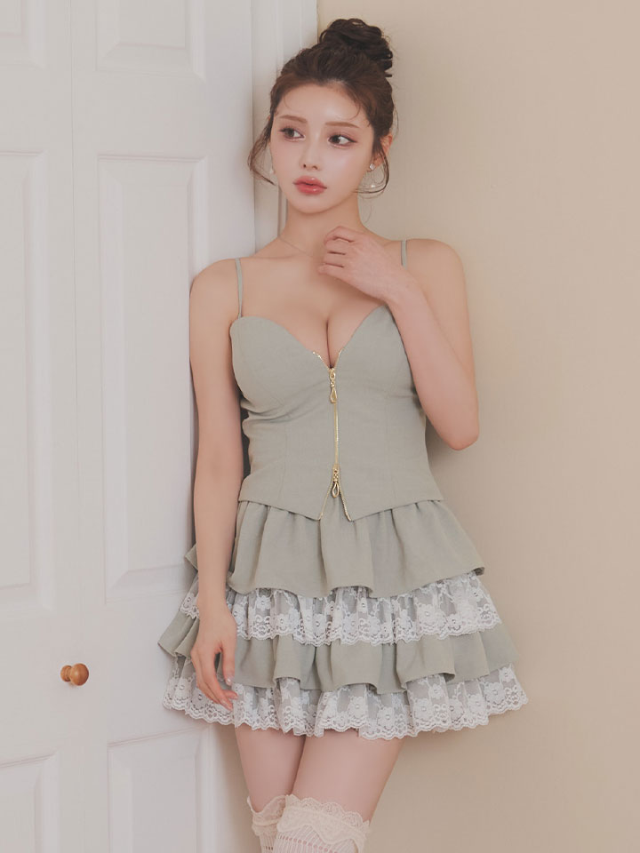 キャミソール/フロントジップ/フリル/レース/セットアップ/ミニドレス/キャバドレス12