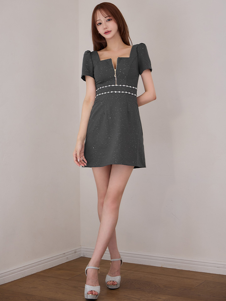 スクエアネックフロントジップワンピースミニドレス/キャバドレス9