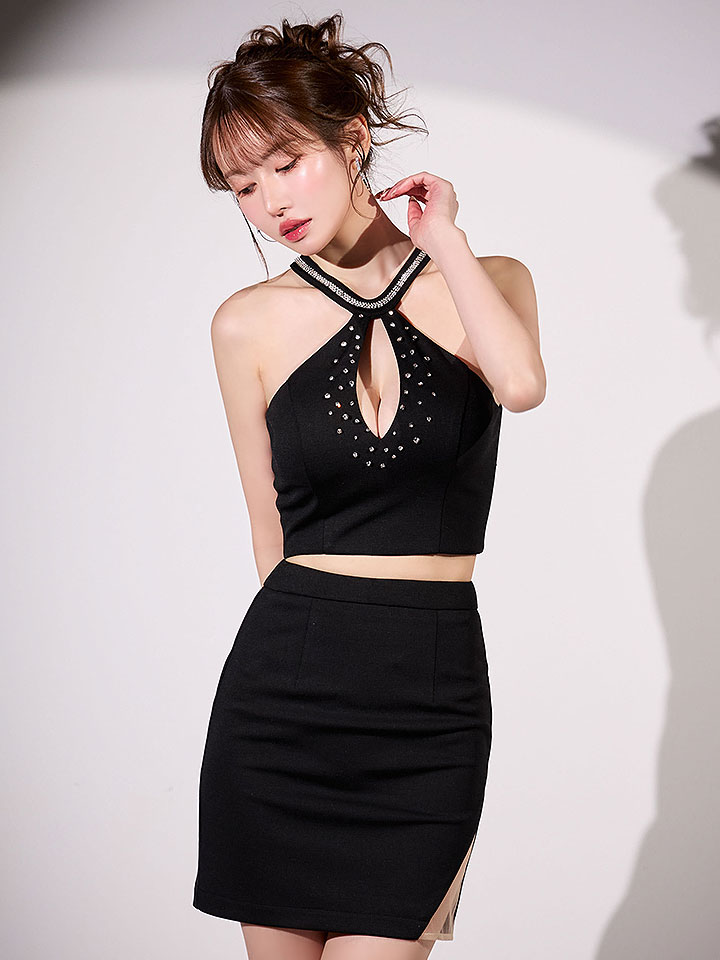 ビジューアメスリカットアウトセットアップドレス/キャバドレス1