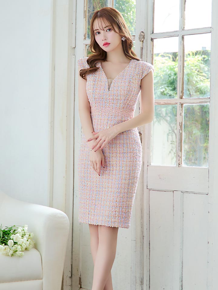 ブイネックツイードタイトドレス/キャバドレス10