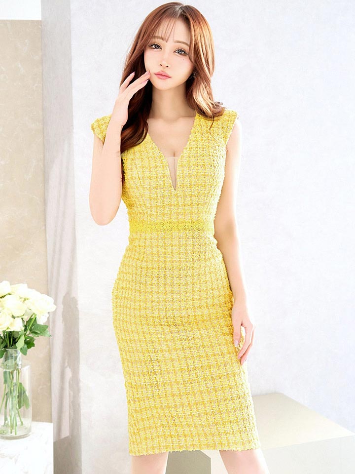 ブイネックツイードタイトドレス/キャバドレス15