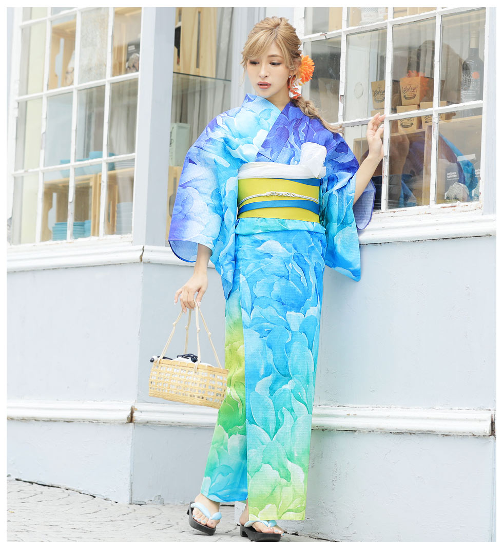 上等な ブルーグラデーション ラメ混 浴衣 浴衣 Kunokultas Lt