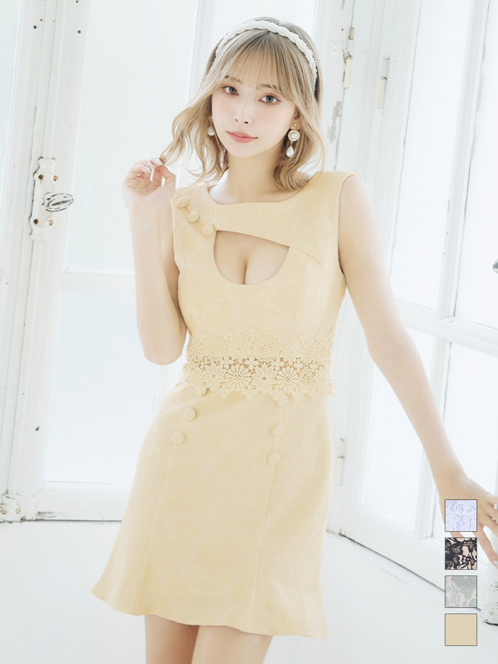 総レースバストカットノースリーブミニドレス/キャバドレス8