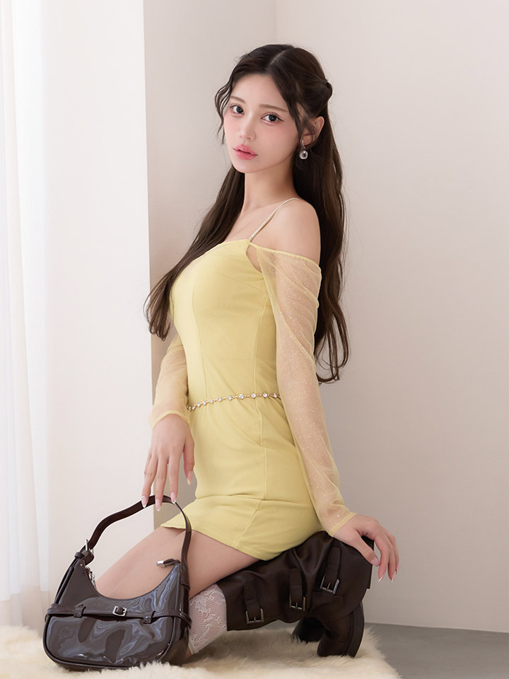 ラメシアーオフショルタイトミニドレス/キャバドレス35