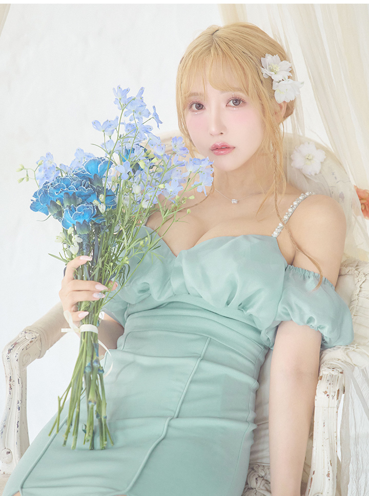 バルーンシフォンスリーブタイトミニドレス/キャバドレス8