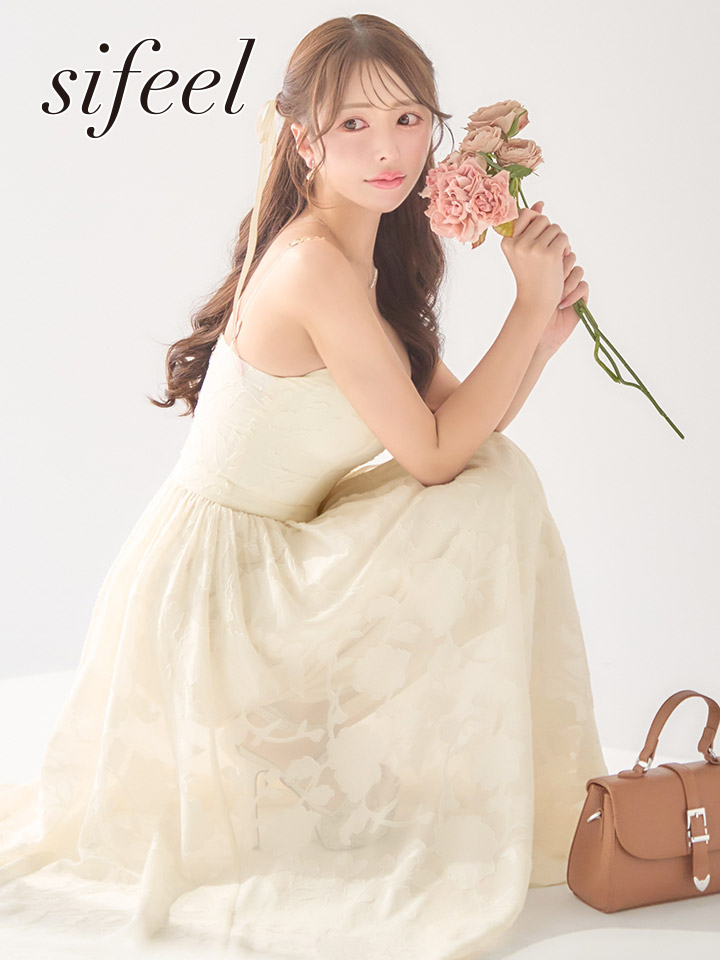 花柄シフォンレイヤードキャミワンピースドレス/キャバドレス