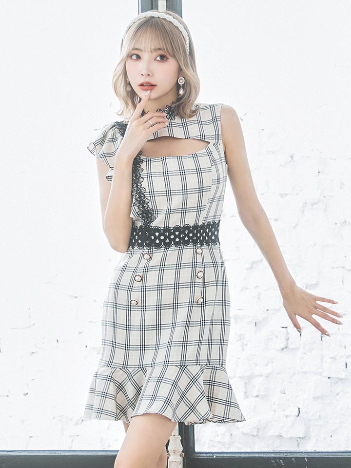 レースチェックマーメイドタイトミニドレス/キャバドレス6