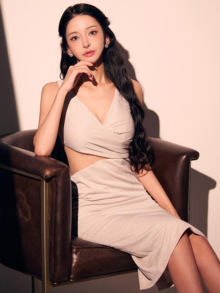 ウエストシアーカットラメストレッチミディアムドレス/キャバドレス9