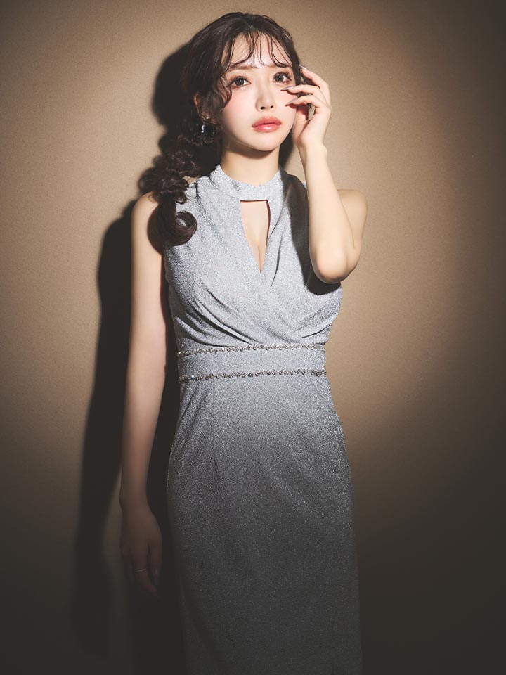 バストカットアウトラメタイトミディアムドレス/キャバドレス02