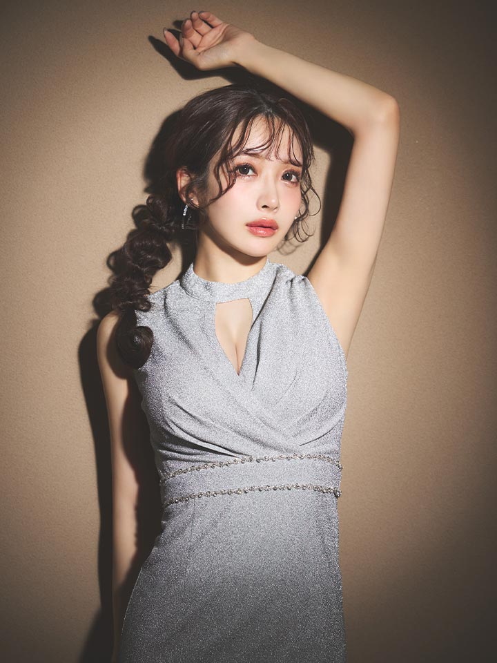 バストカットアウトラメタイトミディアムドレス/キャバドレス06