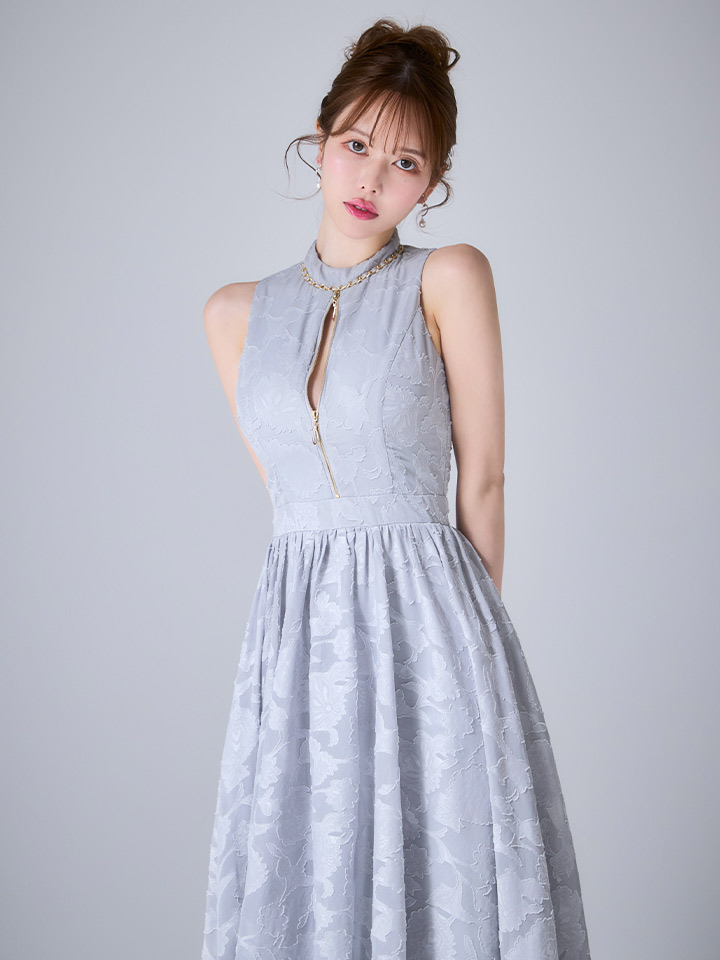 フラワー刺繍ジップフレアワンピース/キャバドレス02