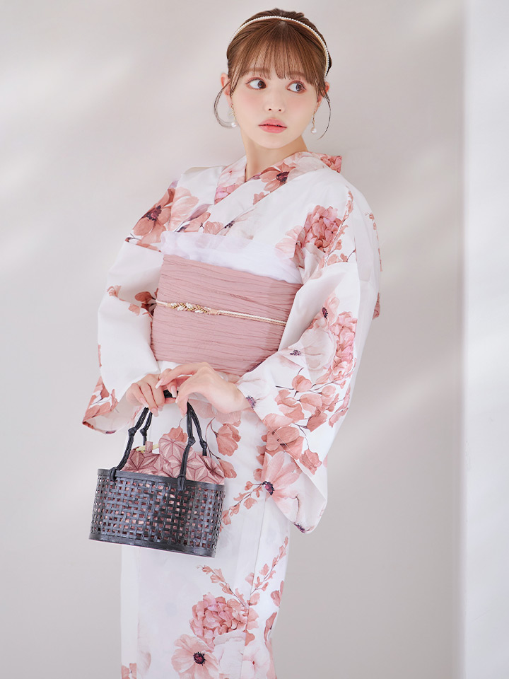 【予約 / 5月中旬発送予定】レッドブラウンブーケ浴衣 OBI-siwa-200-kj-8-P / HIMO-900-yn-8-P / HEKO-800-sb-5-W / YA-1079-kj-8-W / GETA-01-kj-7-P/ [y/YMT]