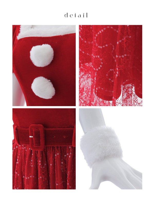 画像43: 【サンタセール！】【サンタコス 5点セット】【S-Mサイズ/2カラー】ベロアワンピースサンタ[YMT] (43)