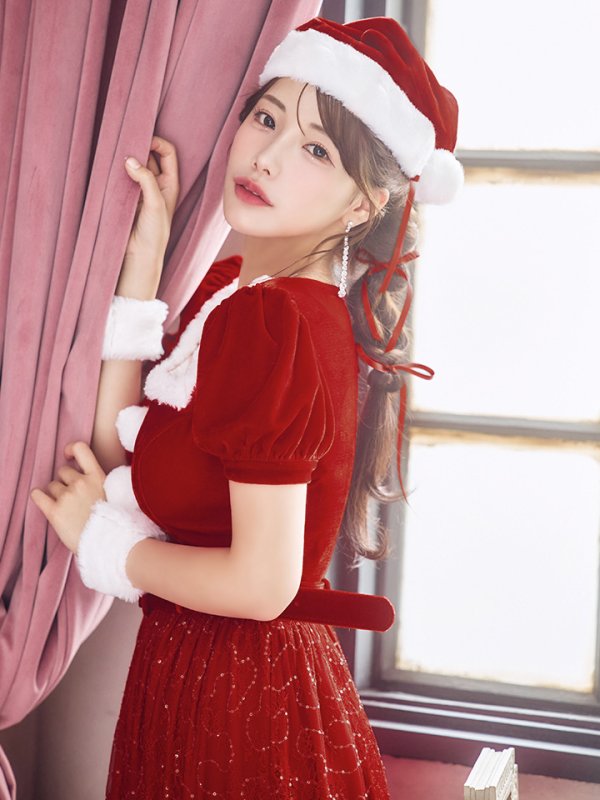 画像35: 【サンタセール！】【サンタコス 5点セット】【S-Mサイズ/2カラー】ベロアワンピースサンタ[YMT] (35)