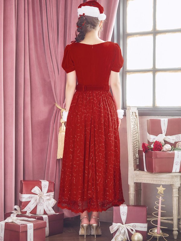 画像25: 【サンタセール！】【サンタコス 5点セット】【S-Mサイズ/2カラー】ベロアワンピースサンタ[YMT] (25)