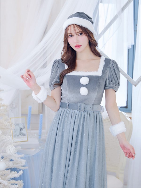 画像2: 【サンタセール！】【サンタコス 5点セット】【S-Mサイズ/2カラー】ベロアワンピースサンタ[YMT] (2)